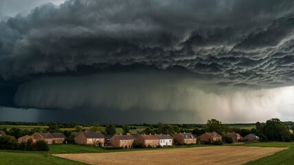 Severe weather front looming over village 