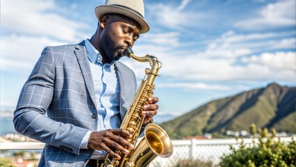 Fototapeta premium african jazz musician playing the saxophone