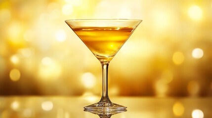 Design an image of a golden cocktail served in an elegant glass. vibrant color and design should be highlighted, with a sophisticated backdrop enhancing the luxury of the scene