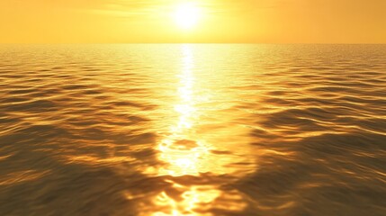 Obraz premium Design an image of a golden sunset reflecting off a calm ocean. The golden hues should blend seamlessly with the water's surface