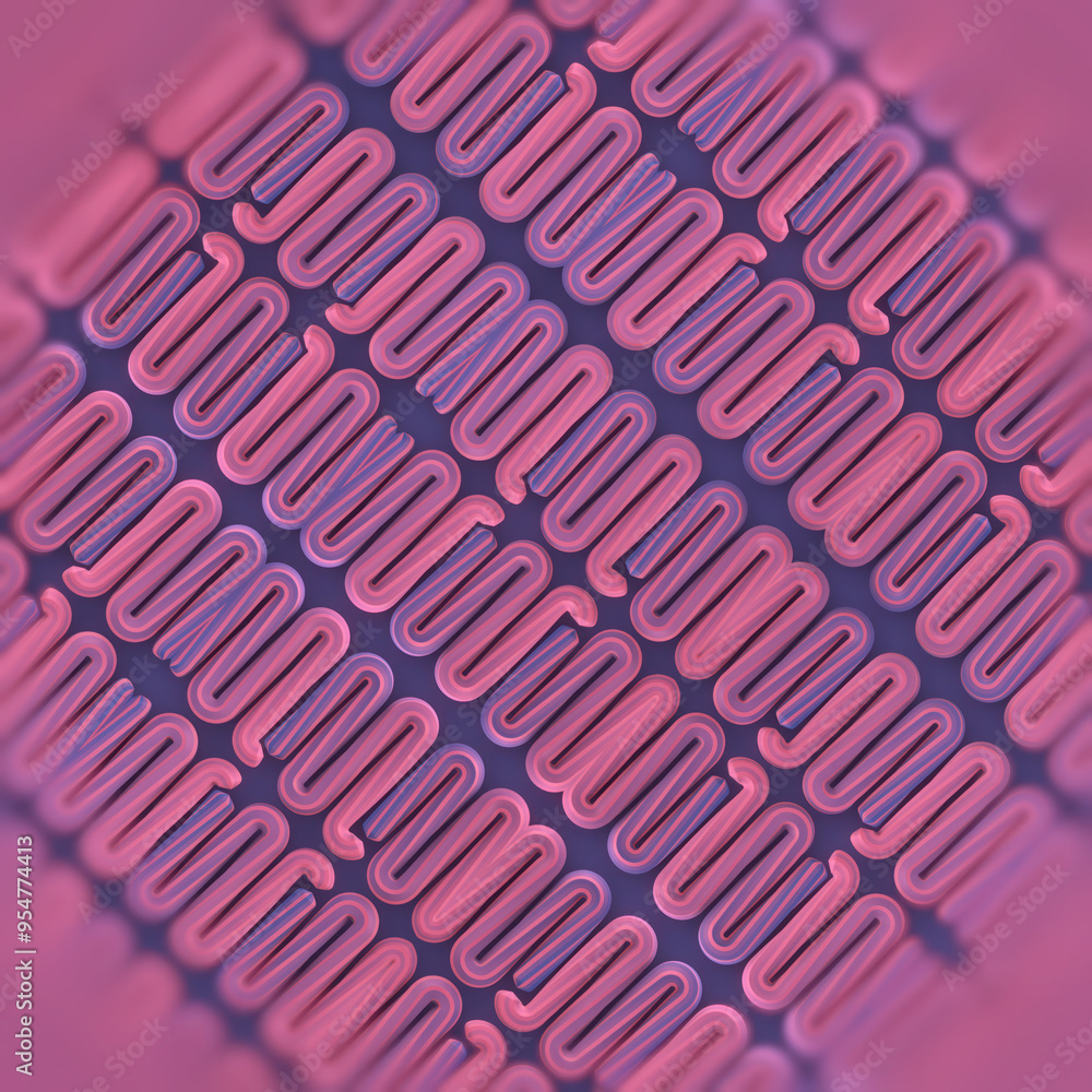 Poster Digital illustration with symmetrical and repeating wave pattern. 3d rendering