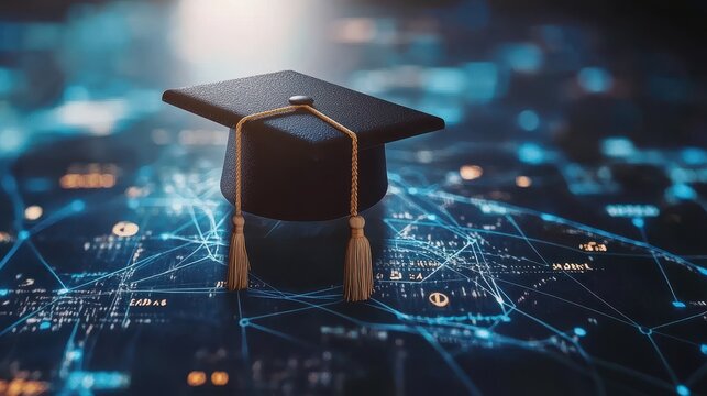 Graduation Cap on Digital Globe with Lights and Connections