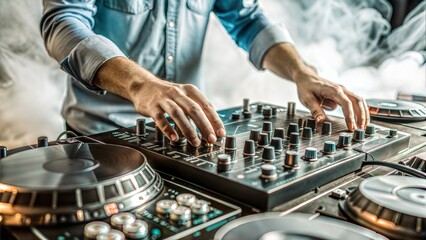  dj spinning mixing and scratching in a night club