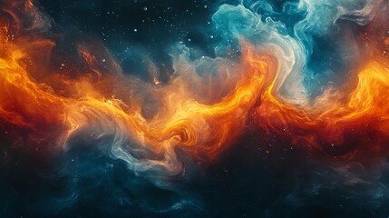 Fototapeta premium Abstract Swirling Blue and Orange Nebula in Space