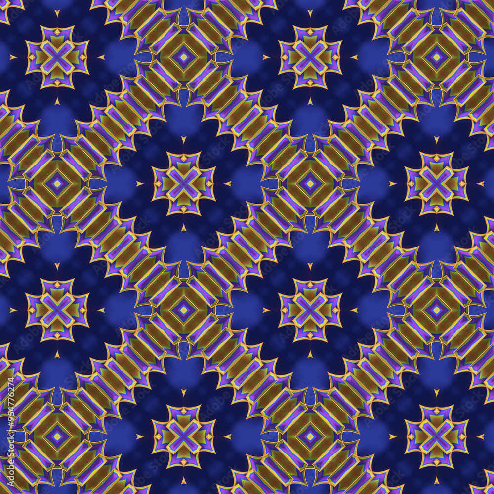 Poster Digital illustration of a pattern of symmetrical star shapes. 3d rendering