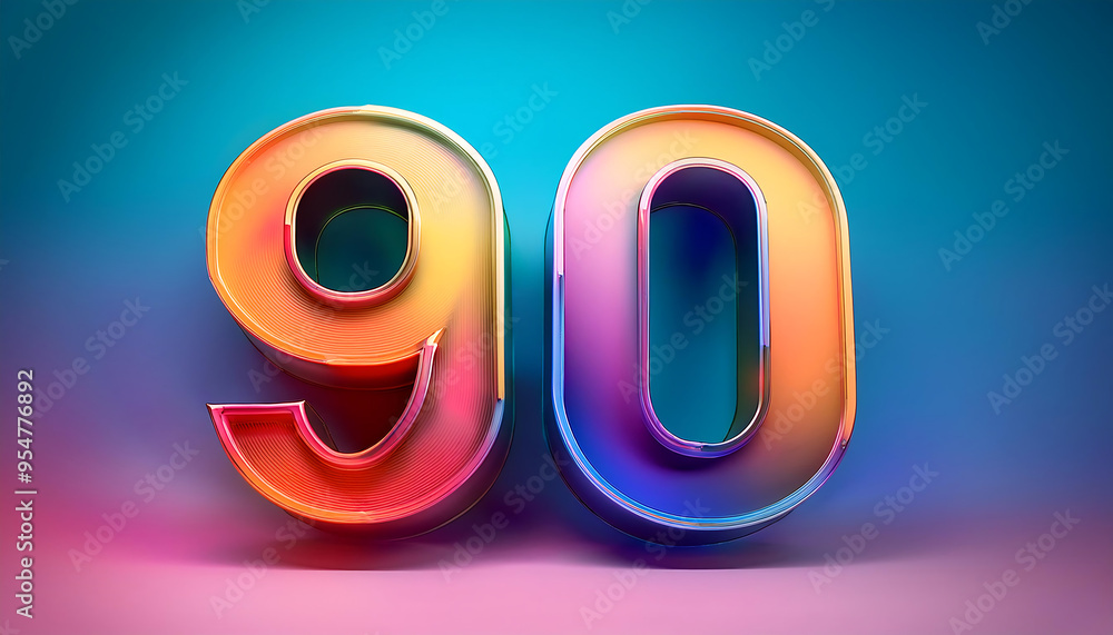 Poster colorful 3d rendering of the number 90 on gradient background- a playful and vibrant 3d ren_1(109)