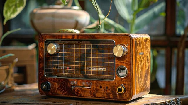 A retro radio with a wood finish and classic dials