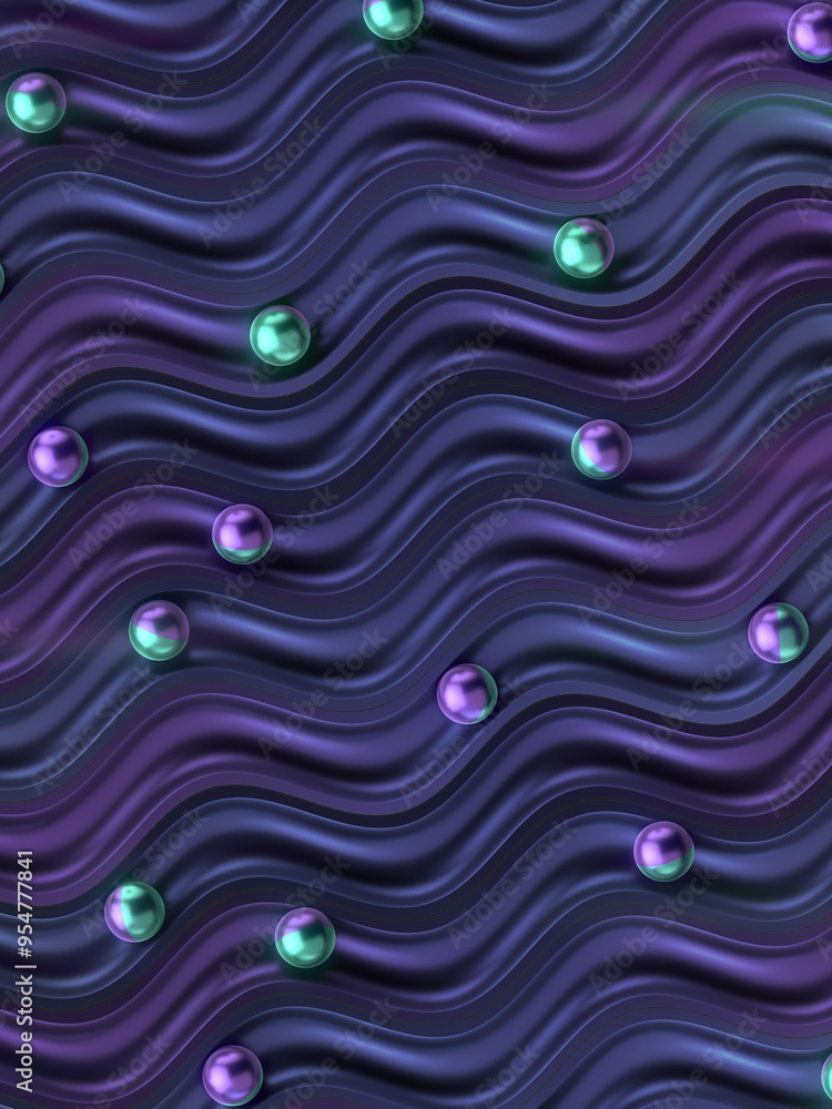 Aufkleber colorful balls roll on a winding path with neon metallic highlights. 3d rendering illustration