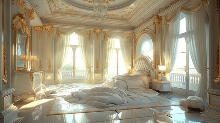 Luxury castle bedroom. Generative AI.