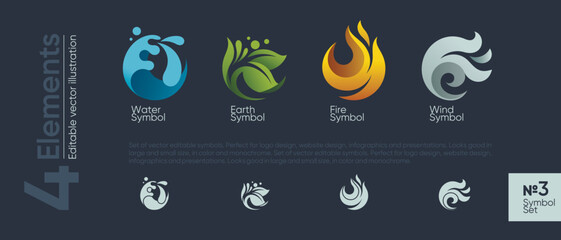 Four Elements fire water earth air Icon Set Logos