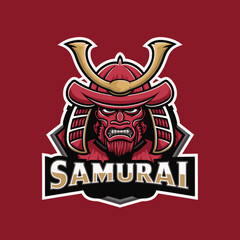 samurai design character logo on red background