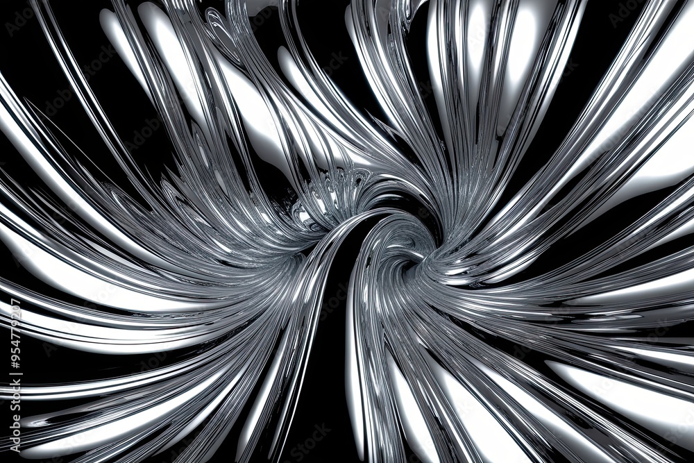Poster three dimensional abstract chrome wave with glossy textures and flowing design