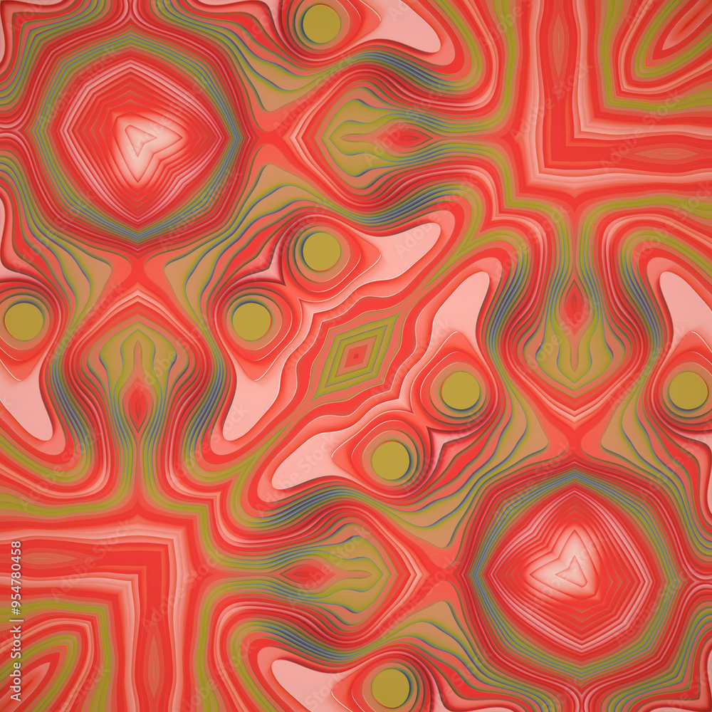 Poster kaleidoscopic wavy intricate pattern. stunning composition. 3d rendering illustration