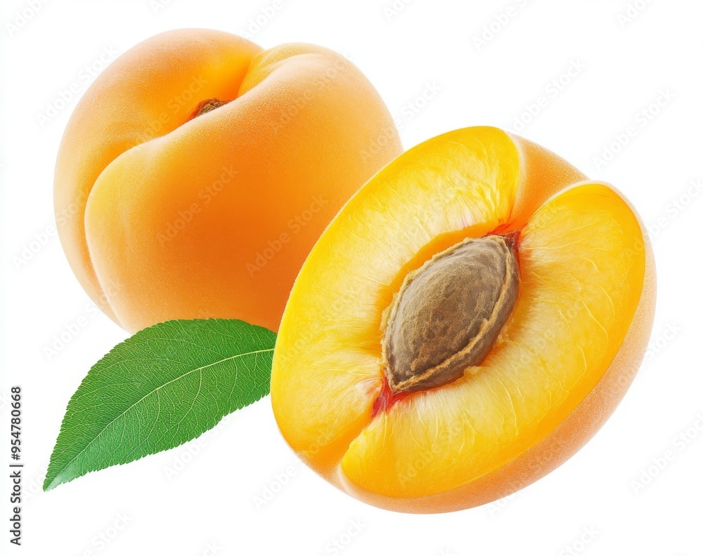 Poster intact apricot and apricot slice isolated on transparent background.