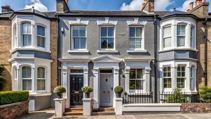 Fototapeta premium A charming Victorian abode, revitalized with new windows and doors, now sports a sleek grey and white exterior,