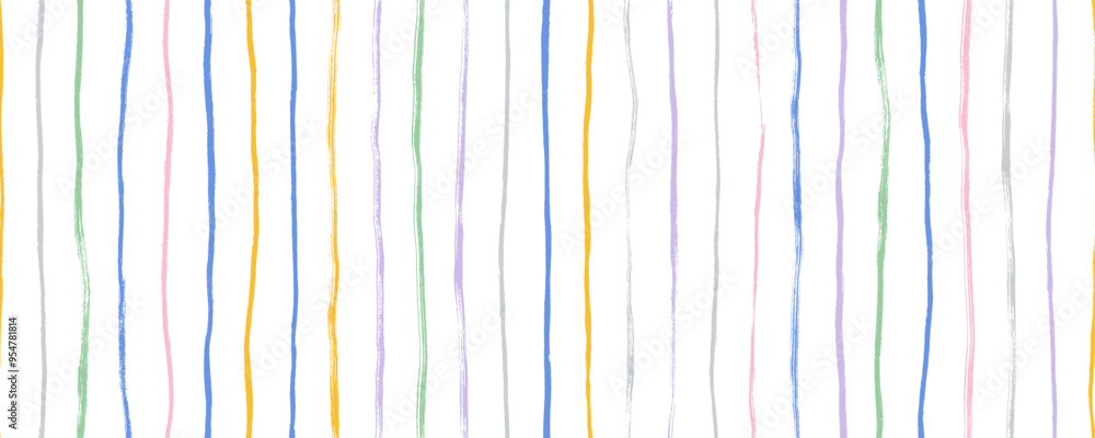 Poster hand drawn colorful vertical stripes seamless pattern. grunge thin rough lines wallpaper. vector ske
