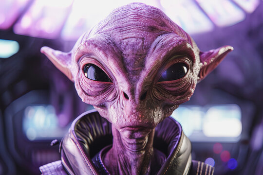 Extraterrestrial character inside a futuristic spaceship