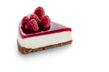 Isolated on a transparent background, a piece of cheesecake with raspberries jam.