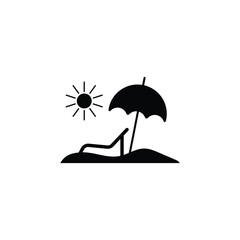 Beach black and white flat vector icon design. Beach symbol design with sun