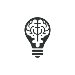 Creative brain in light bulb logo vector illustration, Symbol of innovation, idea, mind, thinking, solution, education, light bulbs with heads, tech brain logo, Brain inside light bulb