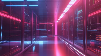 Fototapeta premium Futuristic Data Center with Neon Lighting