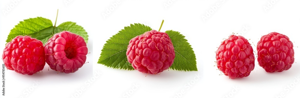 Poster a group of raspberry berries isolated on white background. png file format
