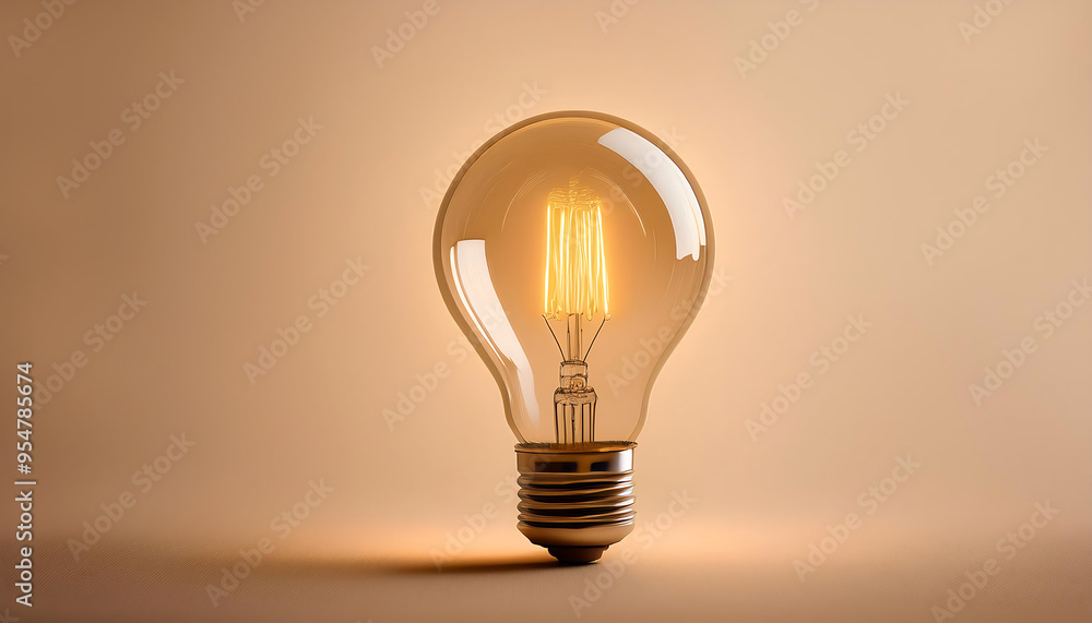 Poster light bulb with warm glow on beige background- a warmly glowing light bulb is set again_1(251)