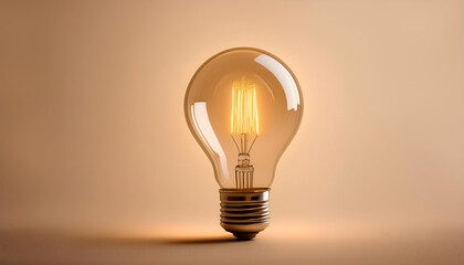  Light Bulb with Warm Glow on Beige Background- A warmly glowing light bulb is set again_1(251)