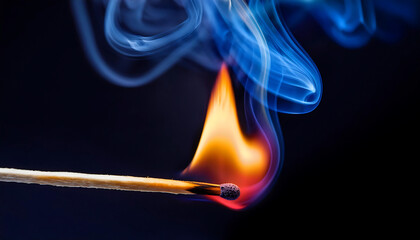  Lit Matchstick with Colorful Flame and Smoke on Dark Background- A matchstick is shown igni_1(256)