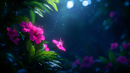 A close up of pink flowers in a lush green field. The flowers are in full bloom and the sky is blue
