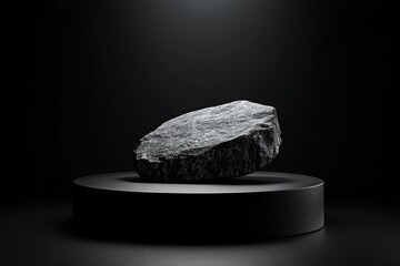 Dark minimalist scene, black stone podium, subtle lighting, 3D render
