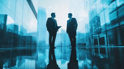 Silhouettes of Business Executives in a Modern City Landscape