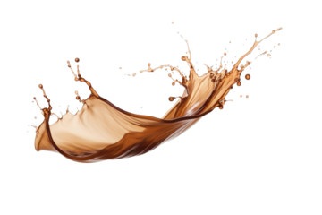 Splashes of coffee liquid splash in large waves, perfect for food or drink advertising, graphic design projects, and social media content