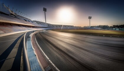 Obraz premium Race track corner in motion, dynamic drive, high speed view