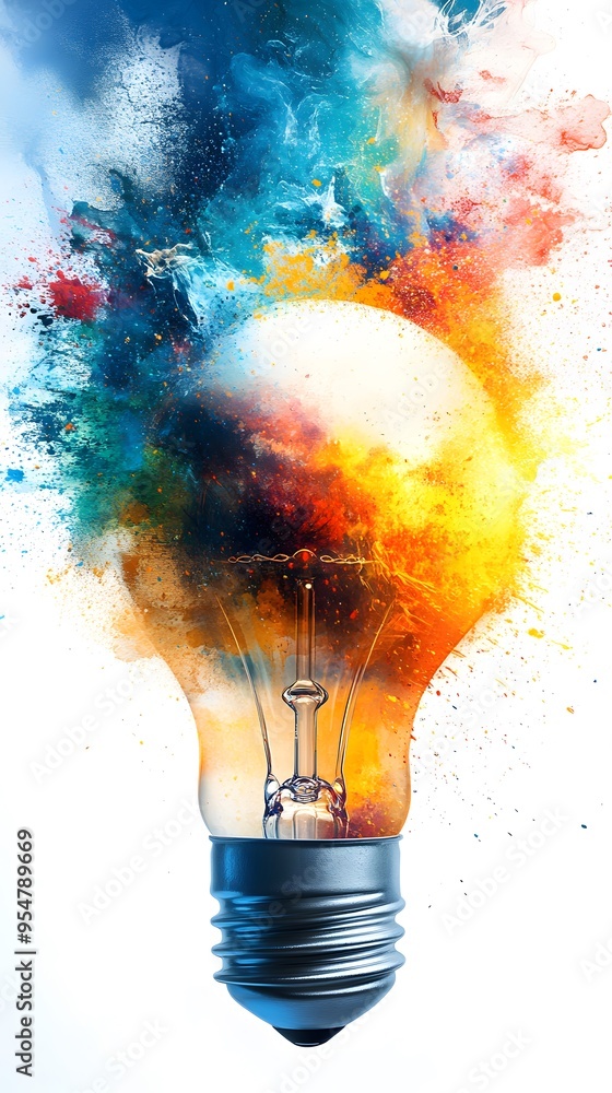 Poster light bulb with color explosion.