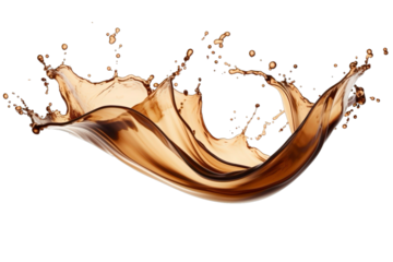 Splashes of coffee liquid splash in large waves, perfect for food or drink advertising, graphic design projects, and social media content