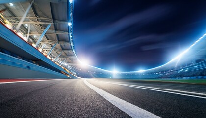 Obraz premium Race track corner in motion, dynamic drive, high speed view