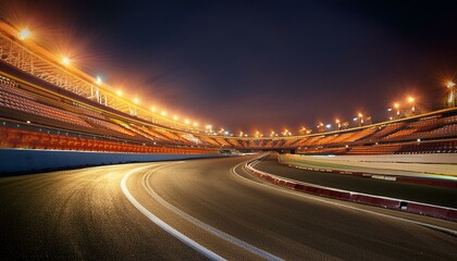 Race track corner in motion, dynamic drive, high speed view