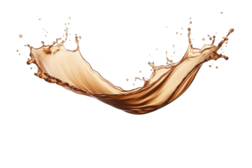 Splashes of coffee liquid splash in large waves, perfect for food or drink advertising, graphic design projects, and social media content