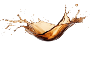 Splashes of coffee liquid splash in large waves, perfect for food or drink advertising, graphic design projects, and social media content