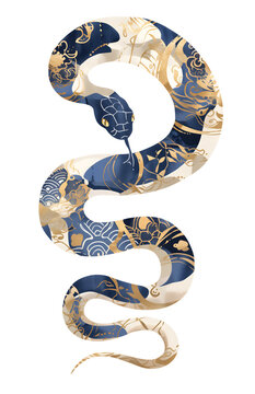 recommend clip art: Snake with a whimsical patterned ornament skin scales. Chinese New Year 2025 Zodiac Snake. Isolated clip art design element