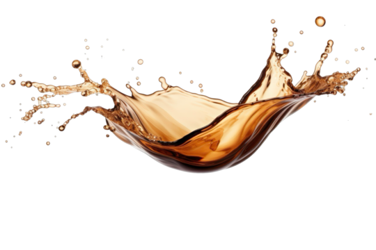 Splashes of coffee liquid splash in large waves, perfect for food or drink advertising, graphic design projects, and social media content
