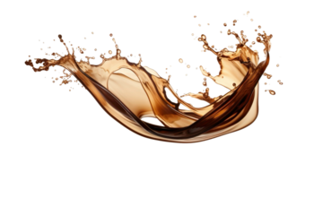 Splashes of coffee liquid splash in large waves, perfect for food or drink advertising, graphic design projects, and social media content