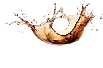 Splashes of coffee liquid splash in large waves, perfect for food or drink advertising, graphic design projects, and social media content
