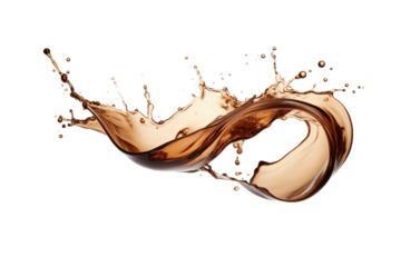 Splashes of coffee liquid splash in large waves, perfect for food or drink advertising, graphic design projects, and social media content
