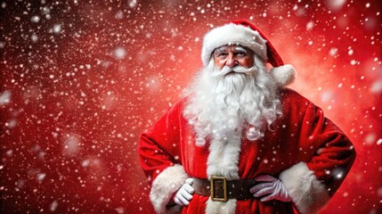 New Year's card, banner, Santa Claus on a red snow-covered background