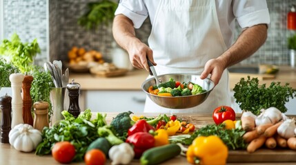 Induction frying pans are used by a chef to prepare a gourmet meal in a professional kitchen.