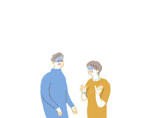 青ざめるシニア男性とシニア女性