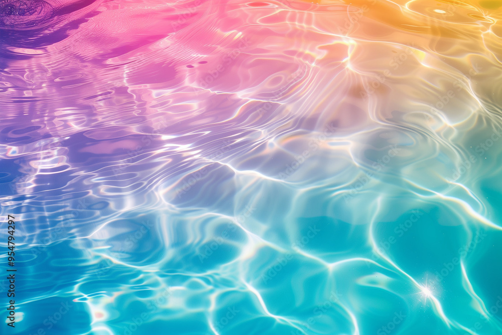 Poster swimming pool with rippling motion texture swirls toned in multicolored neon rainbow spectrum. creat
