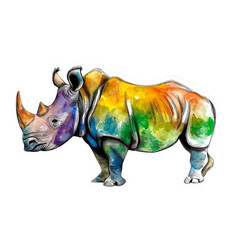 rhino cartoon Watercolor style sticker
